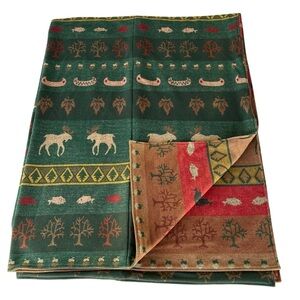 Pendleton Moose Lodge Cabin 100% Wool Reversible Duvet Cover Canoes Fish Leaves